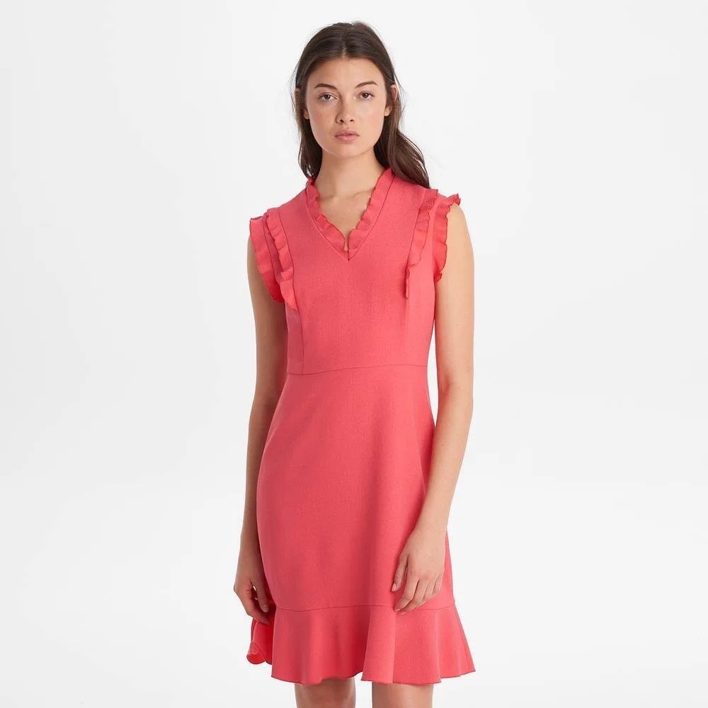Karl Lagerfeld Paris Ruffle V-Neck Sleeveless Dress Salmon 6